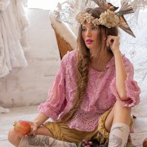 Magnolia Pearl Ramie Daisy Cotton Blouse - One Size (NWT)